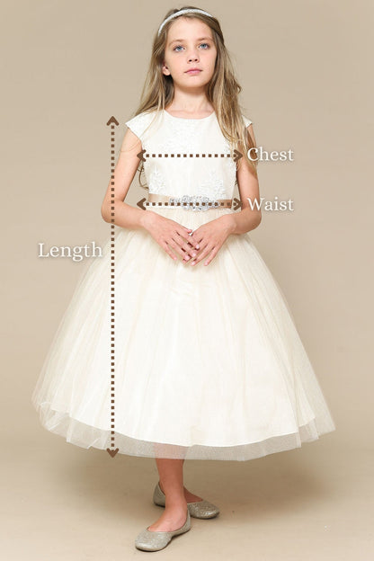 Dress - Amanda Satin & Tulle Girls Dress With Rhinestone Neckline & Flower Sash With Plus Size