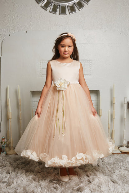 *RESTOCKED* Blush Satin Flower Petal Girls Dress with Plus Sizes