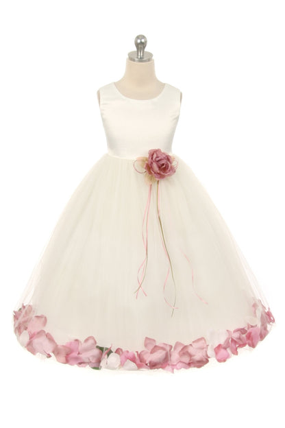 *RESTOCKED* White Satin Flower Petal Plus Size Girls Dress