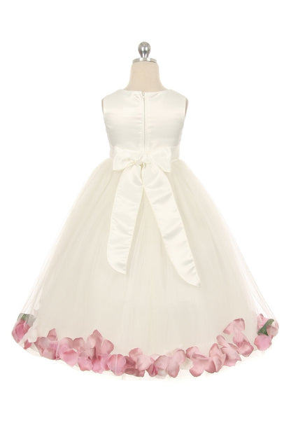 *RESTOCKED* Ivory Satin Flower Petal Plus Size Girls Dress