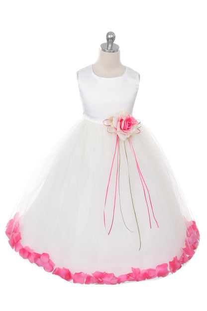 *RESTOCKED* White Satin Flower Petal Plus Size Girls Dress