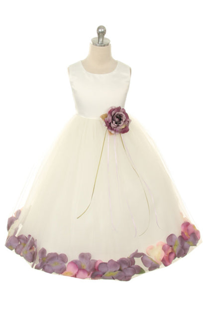 *RESTOCKED* Ivory Satin Flower Petal Plus Size Girls Dress