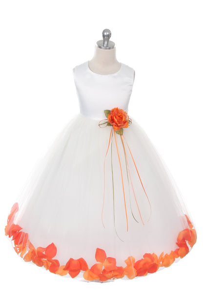 *RESTOCKED* White Satin Flower Petal Plus Size Girls Dress