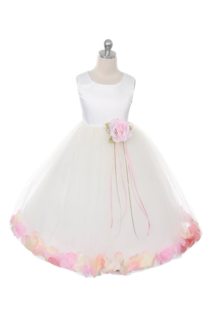 *RESTOCKED* White Satin Flower Petal Plus Size Girls Dress