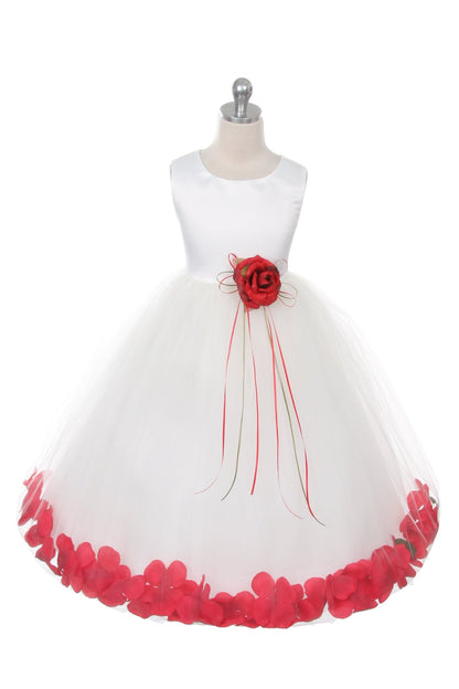 *RESTOCKED* White Satin Flower Petal Plus Size Girls Dress