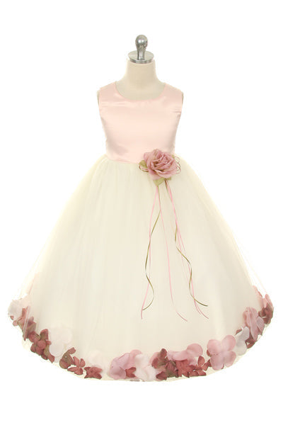 Dusty Rose Top Satin Flower Petal Girls Dress