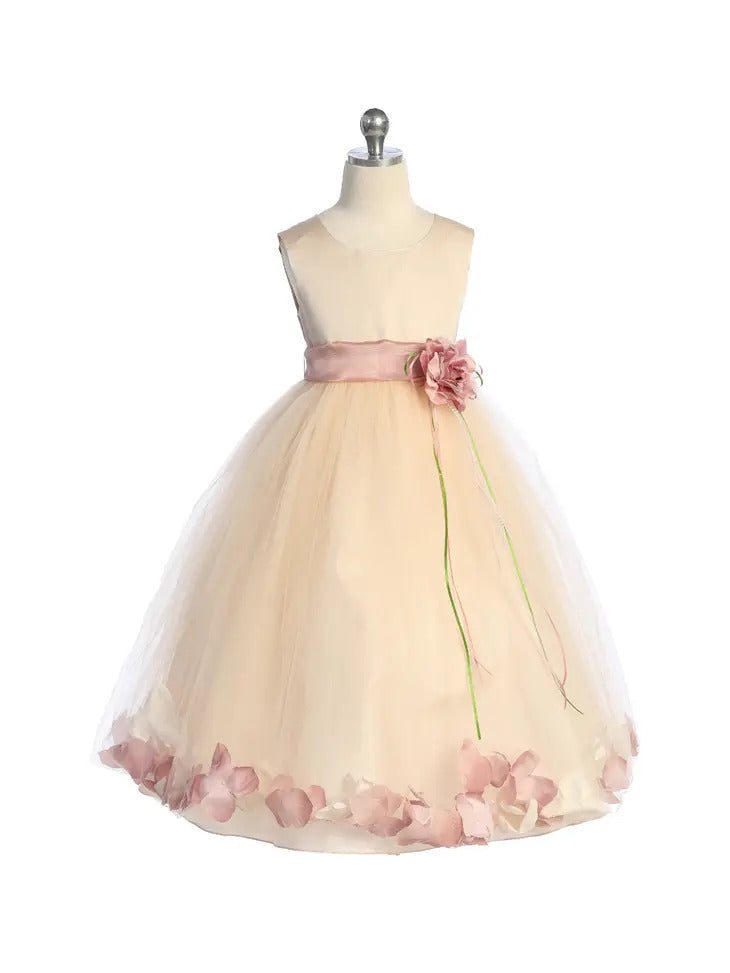 Blush Satin Flower Petal Girls Dress with Plus Sizes 12 / Blush / Dusty Rose Blush Satin Flower Petal Girls Dress with Plus Sizes 12 / Blush / Dusty Rose