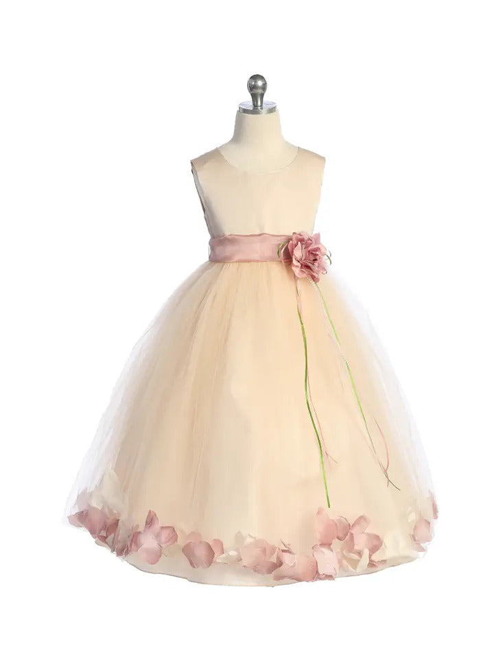 Blush Satin Flower Petal Girls Dress with Plus Sizes – Kid's Dream