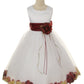 White Satin Flower Petal Girls Dress with Organza Sash and Plus Sizes