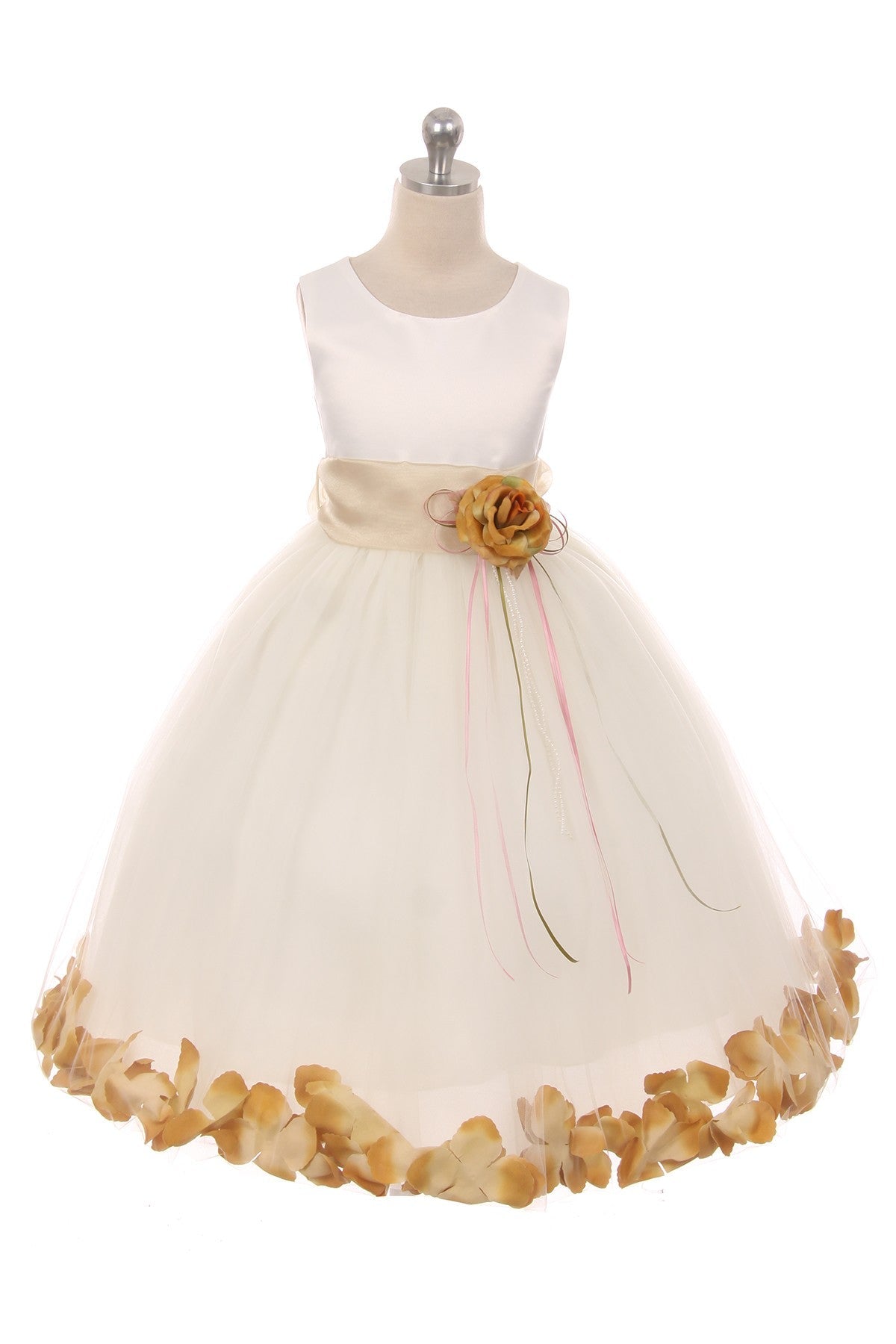 RESTOCKED White Satin Flower Petal Girl Dress with Organza Sash 1 o Kid s Dream