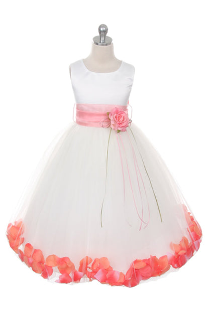 Ivory Satin Flower Petal Girls Dress with Organza Sash (2 of 2)