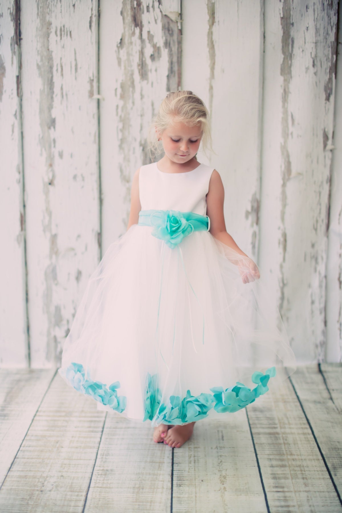 White and turquoise shop flower girl dresses