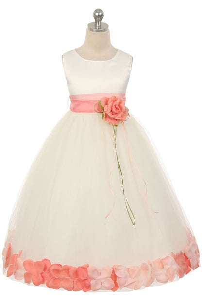 *RESTOCKED* Ivory Satin Flower Petal Girls Dress with Organza Sash (2 of 2)