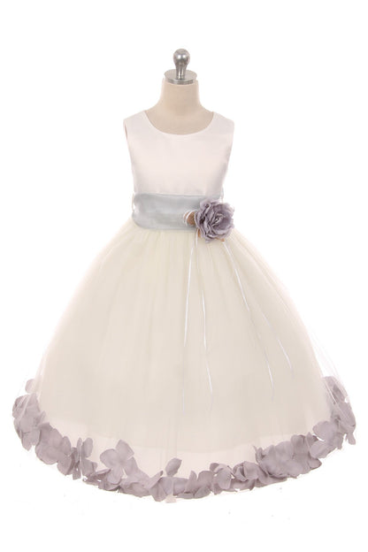 *RESTOCKED* Ivory Satin Flower Petal Plus Size Girls Dress