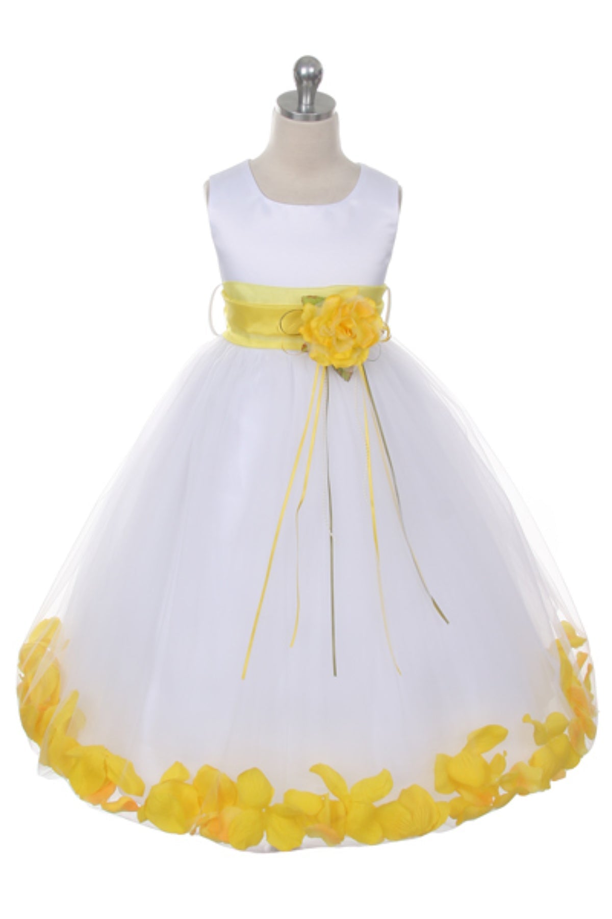 Ivory Satin Flower Petal Girls Dress with Organza Sash (2 of