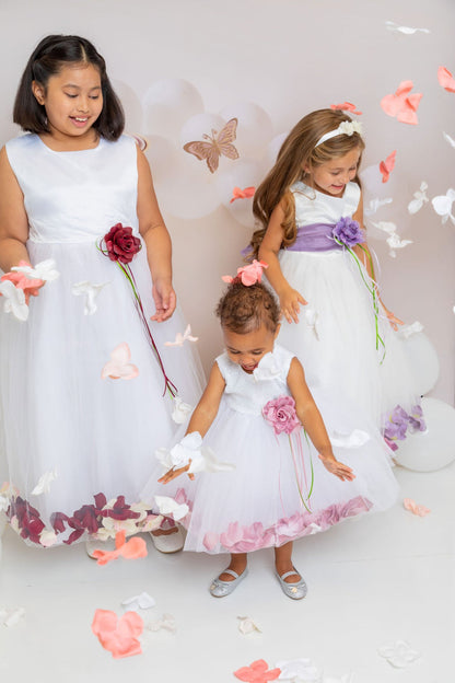 *RESTOCKED* White Satin Flower Petal Girl Dress with Organza Sash (2 of 2)