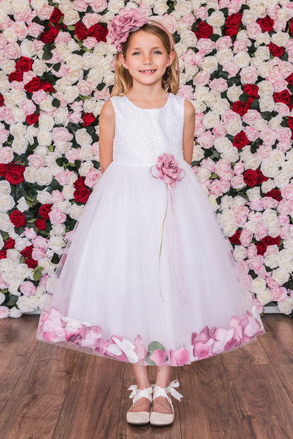 White Sequin Top Flower Petal Girl Dress (1 of 2)