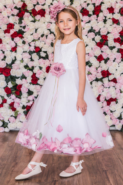 White Sequin Top Flower Petal Girl Dress (1 of 2)