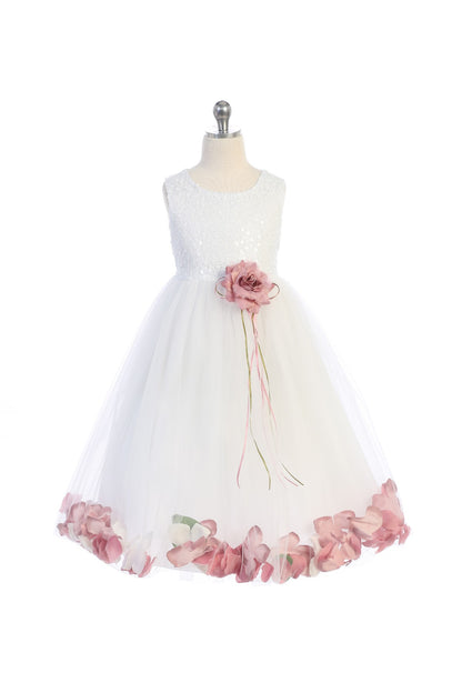 White Sequin Top Flower Petal Girl Dress (1 of 2)