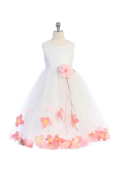 White Sequin Top Flower Petal Girl Dress (1 of 2)