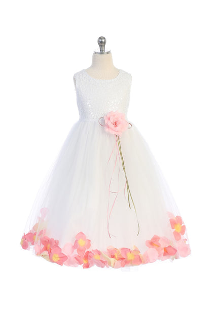 White Sequin Top Flower Petal Girl Dress (1 of 2)