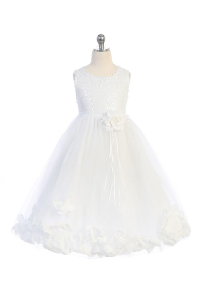 White Sequin Top Flower Petal Girl Dress (1 of 2)