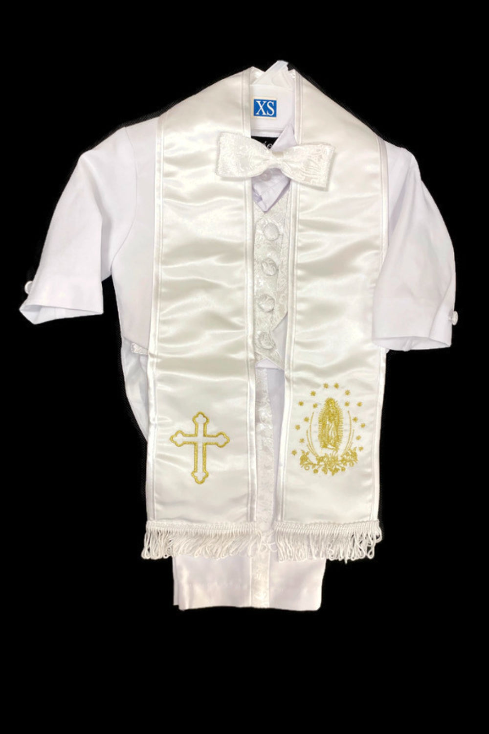 Six-Piece Tailcoat Set with Virgin Mary and Cross Accents for Boys