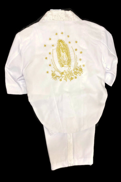Six-Piece Tailcoat Set with Virgin Mary and Cross Accents for Boys