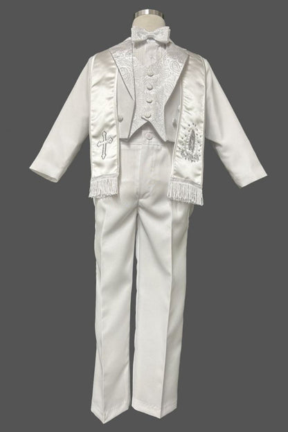 Six-Piece Tailcoat Set with Virgin Mary and Cross Accents for Boys