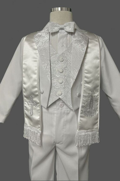 Six-Piece Tailcoat Set with Virgin Mary and Cross Accents for Boys