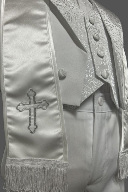 Six-Piece Tailcoat Set with Virgin Mary and Cross Accents for Boys