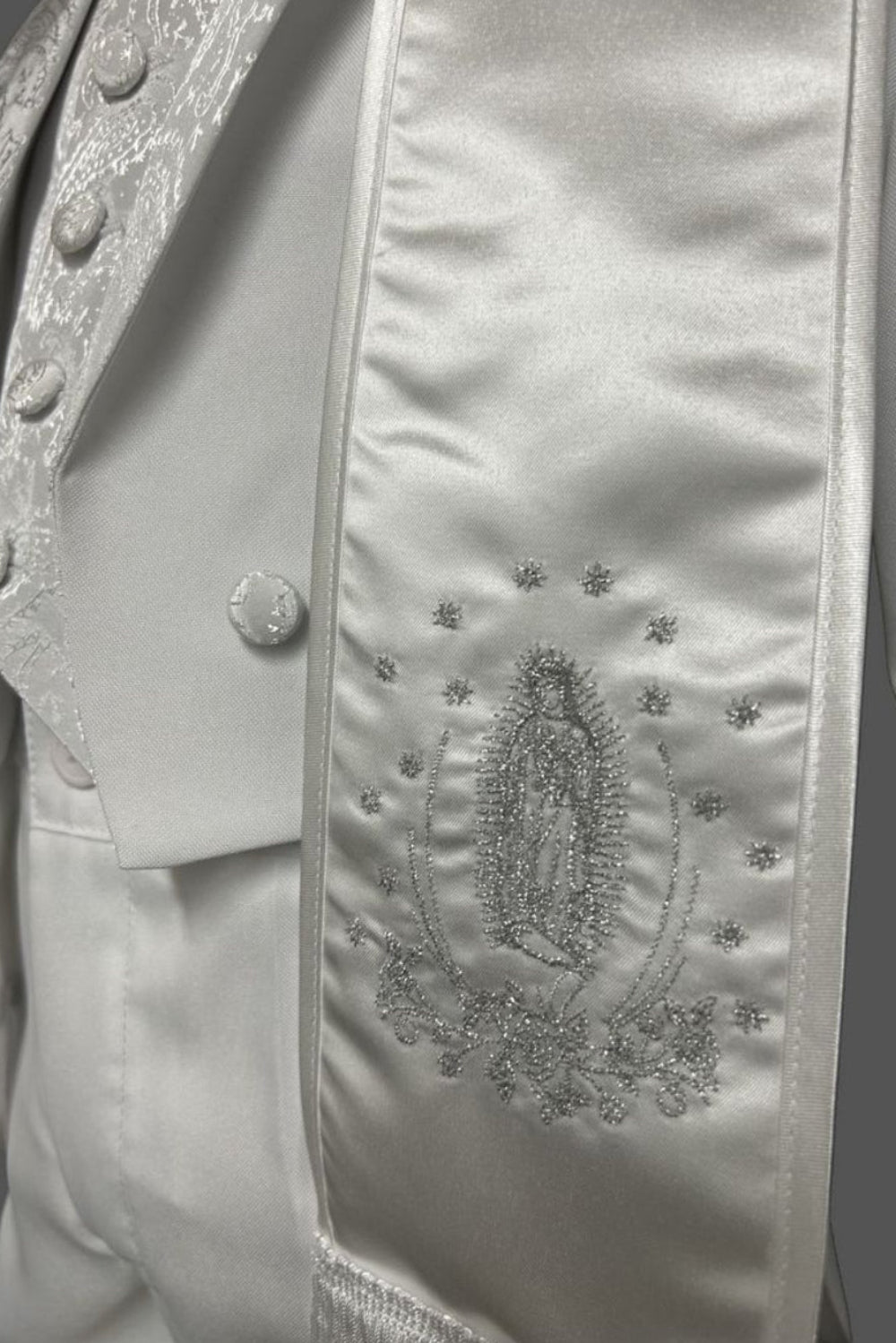 Six-Piece Tailcoat Set with Virgin Mary and Cross Accents for Boys