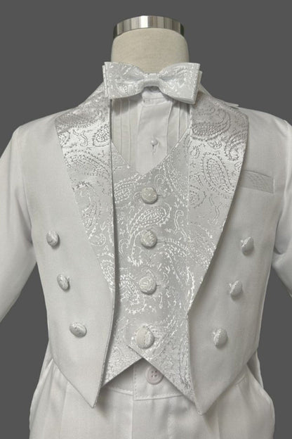 Six-Piece Tailcoat Set with Virgin Mary and Cross Accents for Boys