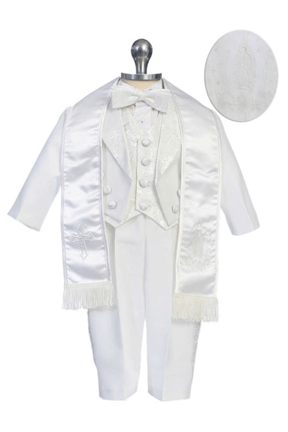 Six-Piece Tailcoat Set with Virgin Mary and Cross Accents for Boys