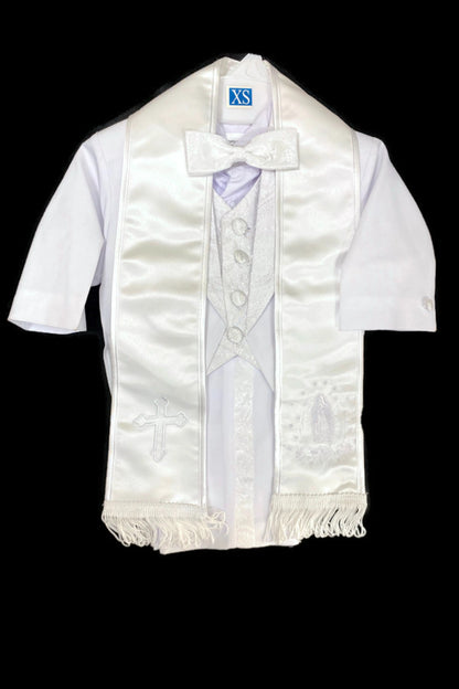 Six-Piece Tailcoat Set with Virgin Mary and Cross Accents for Boys