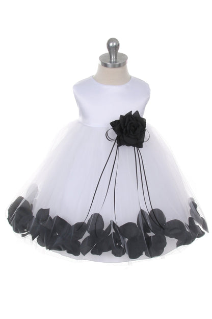 Ivory Satin Flower Petal Baby Dress with Organza Sash