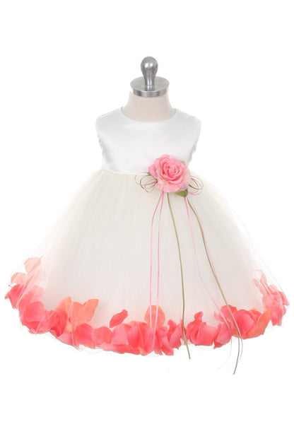 *RESTOCKED* White Satin Flower Petal Baby Dress with Organza Sash