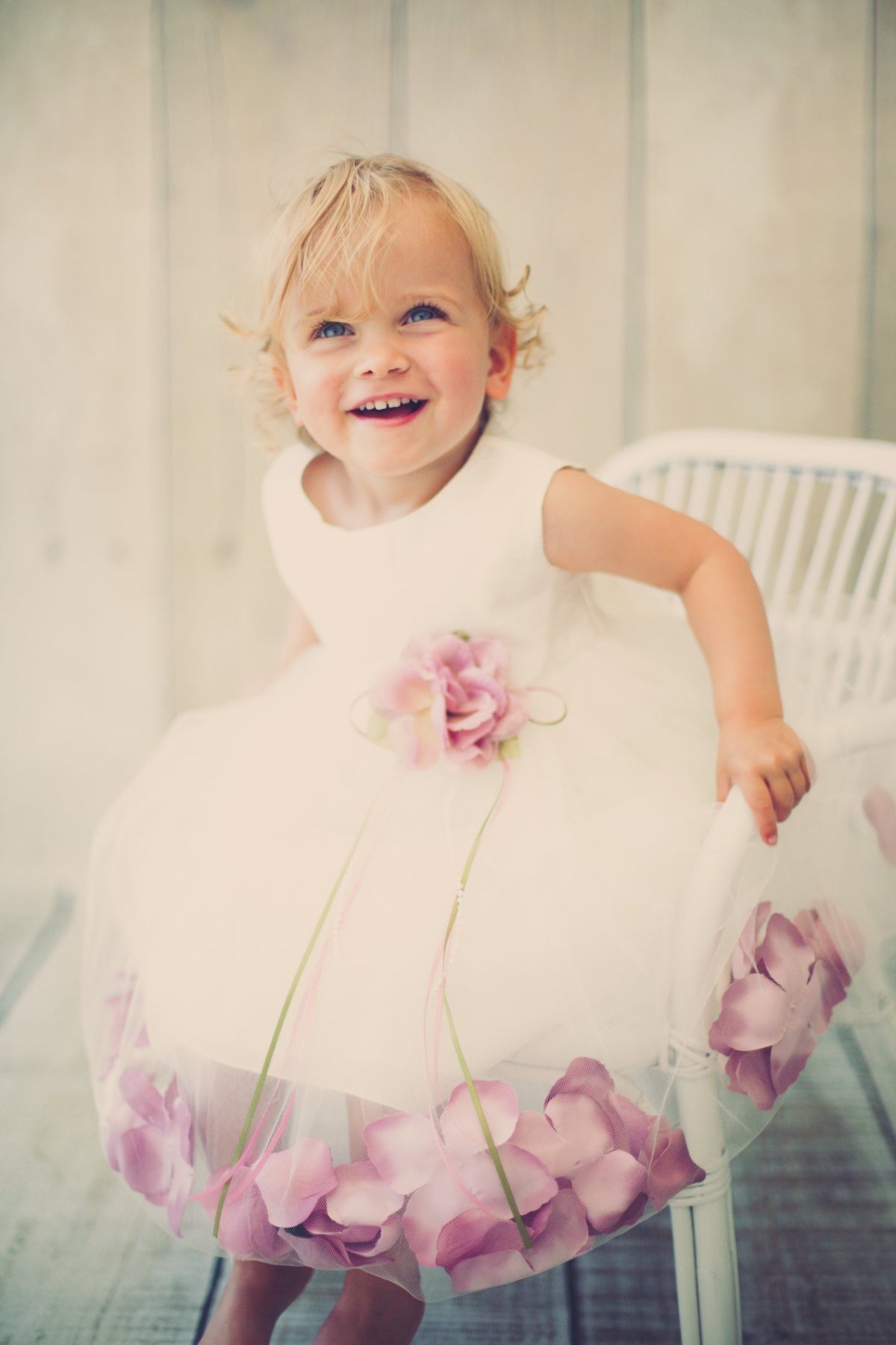 White Satin Flower Petal Baby Dress