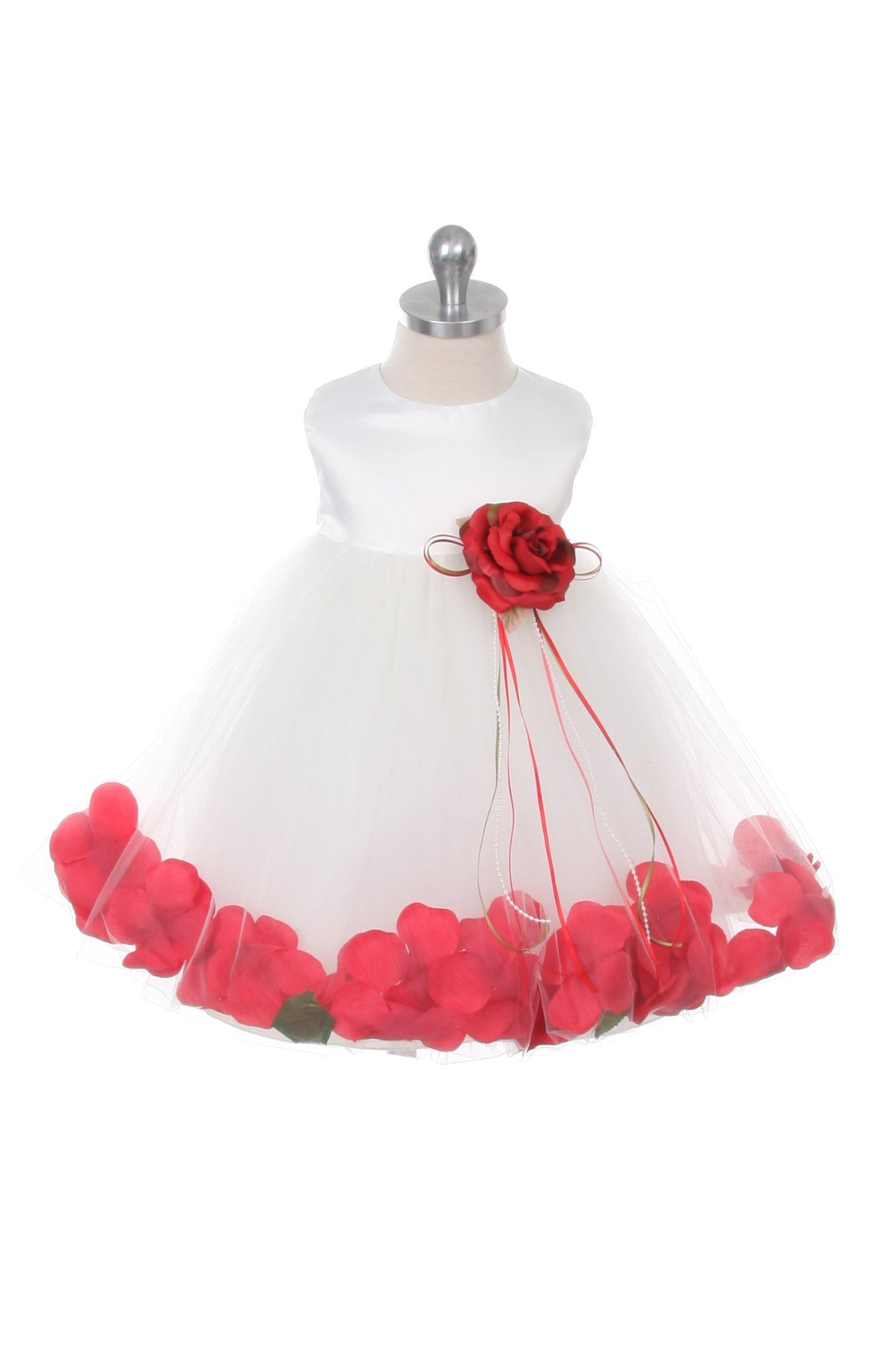 RESTOCKED Ivory Satin Flower Petal Baby Dress M 12M Ivory Red