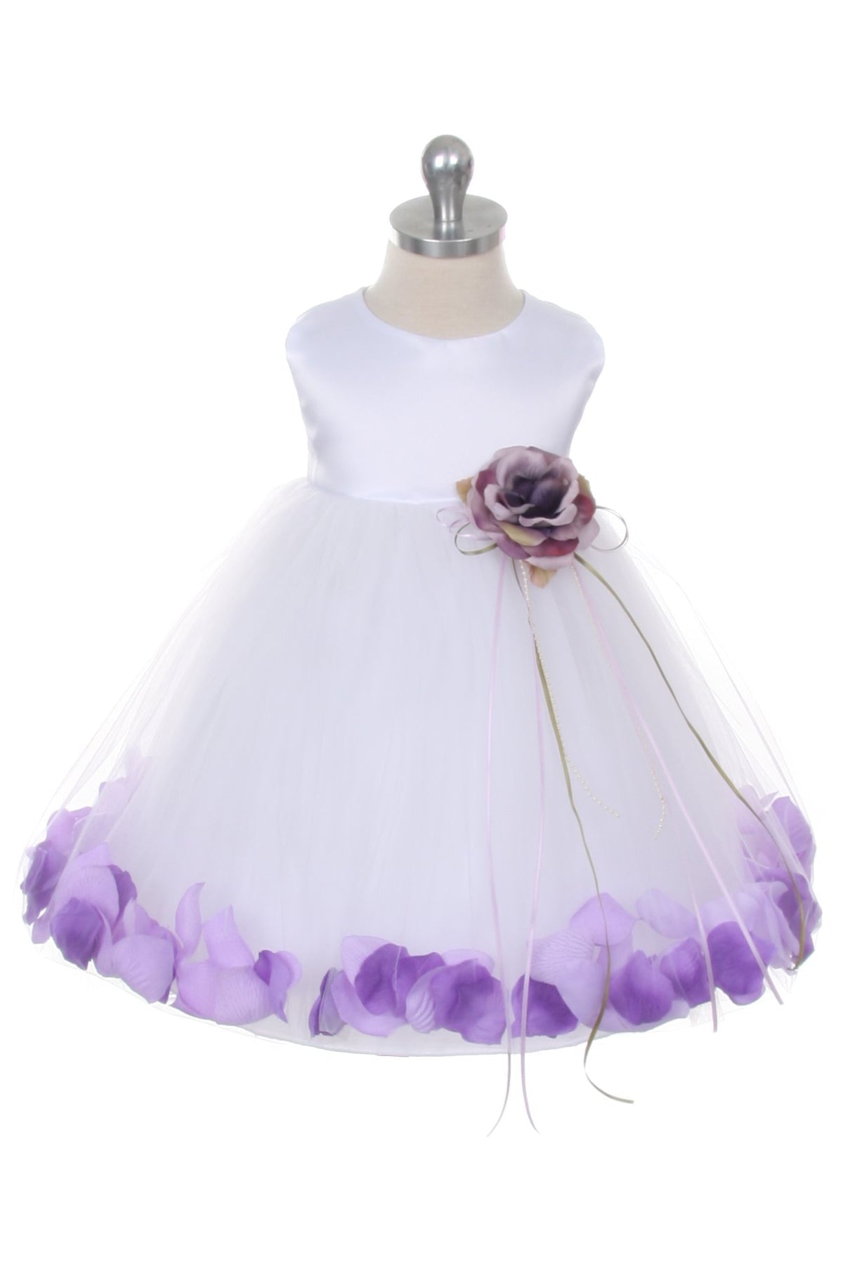 Ivory Satin Flower Petal Baby Dress S-6M / Ivory / Lilac Ivory Satin Flower Petal Baby Dress S-6M / Ivory / Lilac