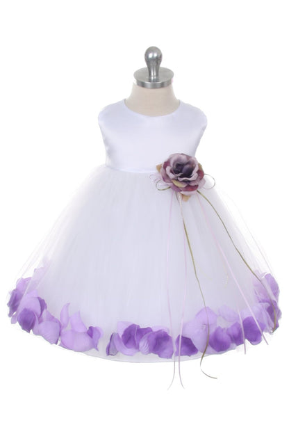 Ivory Satin Flower Petal Baby Dress with Organza Sash