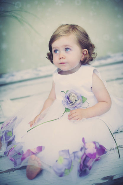 Ivory Satin Flower Petal Baby Dress