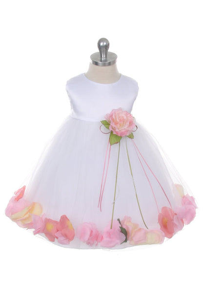 Ivory Satin Flower Petal Baby Dress with Organza Sash