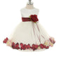 White Satin Flower Petal Baby Dress with Organza Sash