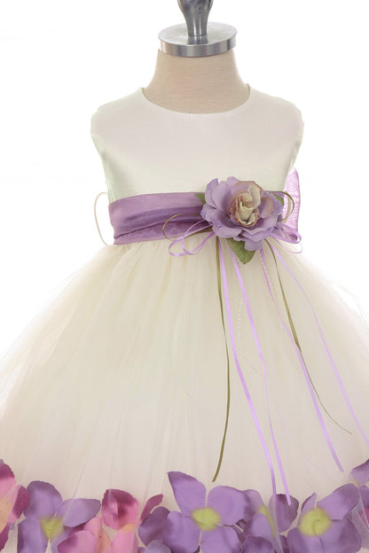 *RESTOCKED* White Satin Flower Petal Baby Dress with Organza Sash