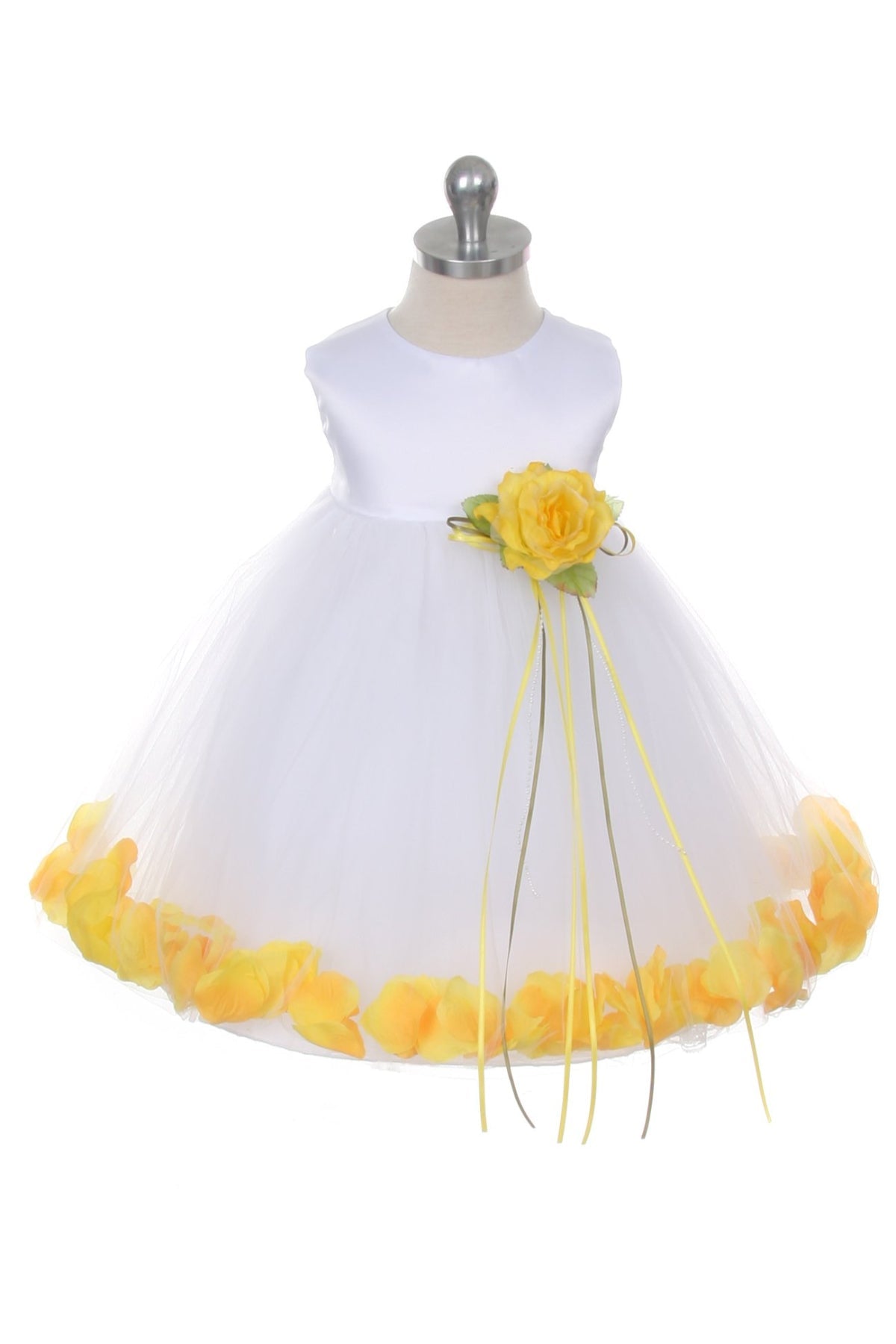 Ivory Satin Flower Petal Baby Dress XL-24M / Ivory / Yellow Ivory Satin Flower Petal Baby Dress XL-24M / Ivory / Yellow