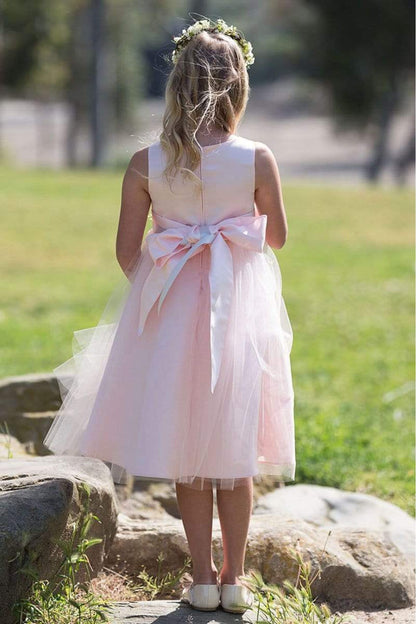 Rossybell Satin & Tulle Girls Dress with Satin Sash & Flower and Plus Size