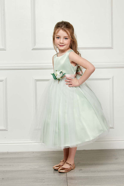 Rossybell Satin & Tulle Girls Dress with Satin Sash & Flower and Plus Size