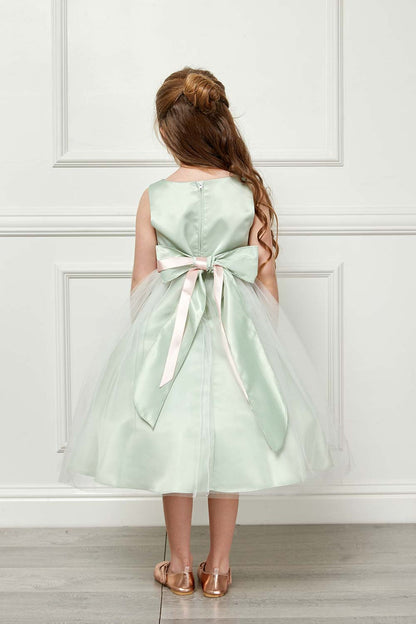 Rossybell Satin & Tulle Girls Dress with Satin Sash & Flower and Plus Size