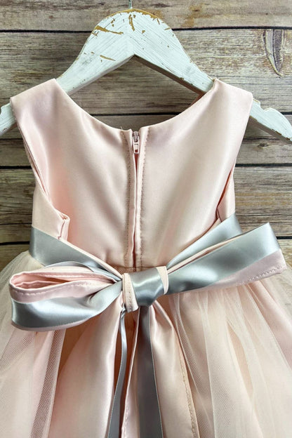 Rossybell Satin & Tulle Baby Dress with Satin Sash & Flower